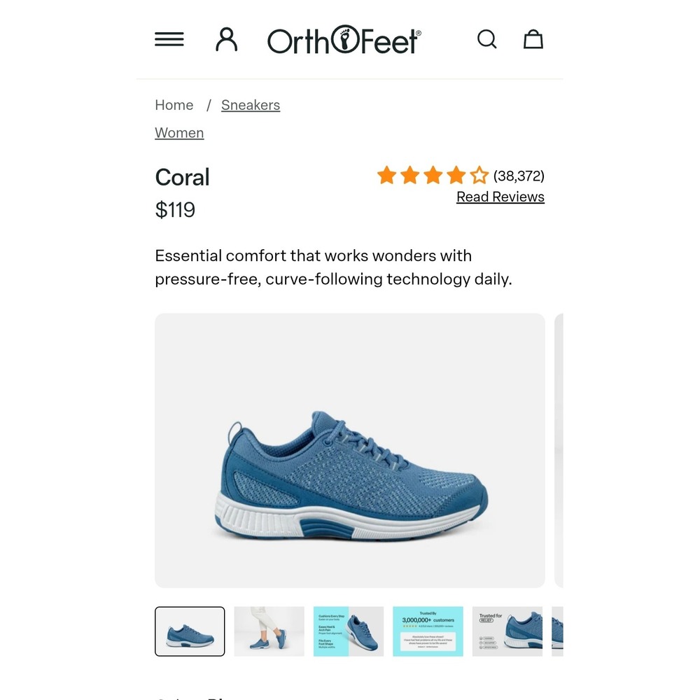 Orthofeet Coral Women 8.5 Wide Light Blue Orthopedic Walking Sneakers 984